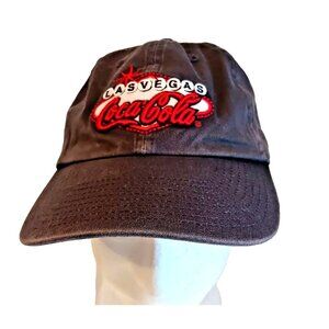 COCA-COLA Las Vegas Mens Black Distress VTG Baseball Cap Strapback Hat